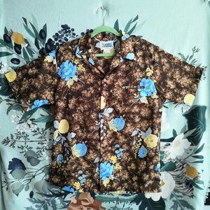 Vtg Diamond Head Mens Hawaiian Shirt Brown Floral Bamboo Button Down Size Large